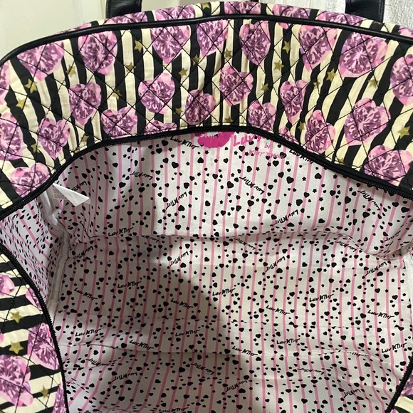 Betsy Johnson quilted black and white stripes with Purple Hearts weekender 18/13 - Picture 5 of 16